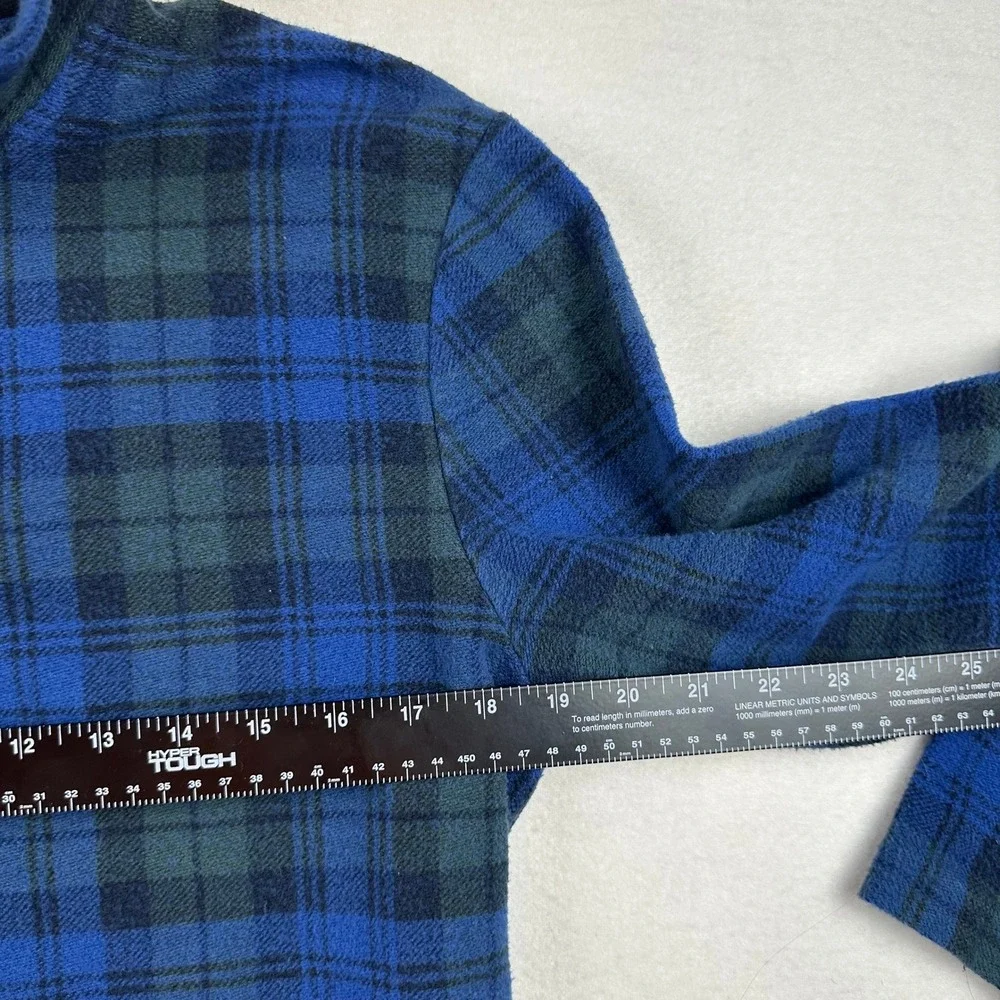 St John's Bay Pullover Mens M Blue Plaid Fleece Quarter Zip Soft Winter Casual